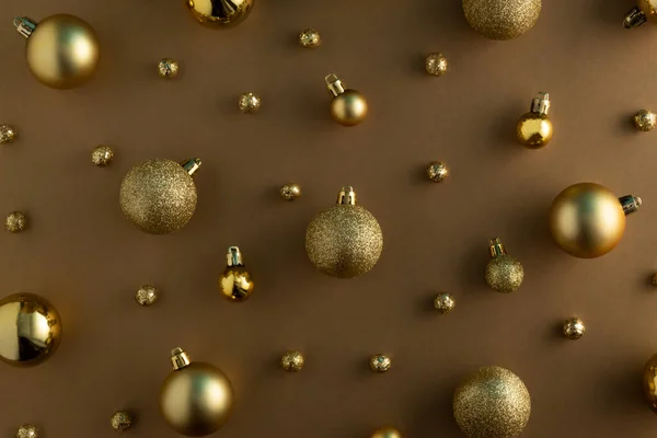 Bugigangas Natal Dourado Fundo Iluminador Natal Estético Conceito Ornamento Ano — Fotografia de Stock