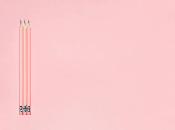 Wooden Pastel Pink Pencils Erasers Pink Background Back School Concept — Φωτογραφία Αρχείου