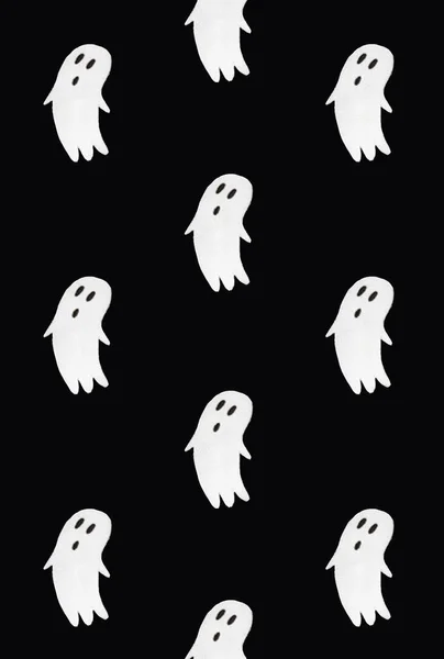 Horror Pattern Made Ghosts Black Background Minimal Spooky Idea Halloween —  Fotos de Stock