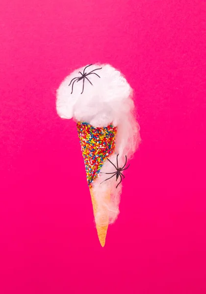 Minimal Creative Concept Made Ice Cream Cone Sprinkles Spider Web — Photo