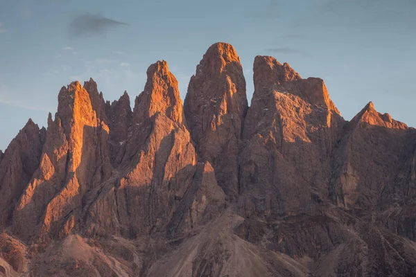 Θέα Στο Βουνό Odle Στο Val Funes Δολομίτες Στο Ηλιοβασίλεμα — Φωτογραφία Αρχείου