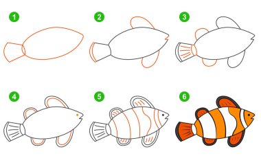Instructions for drawing clown fish. Step by step. vector Instructions for drawing clown fish. Step by step. vector