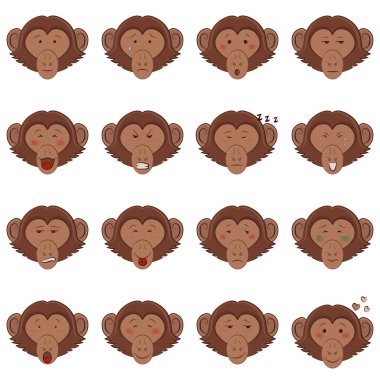 Farklı duyguları olan çizgi film maymunları.