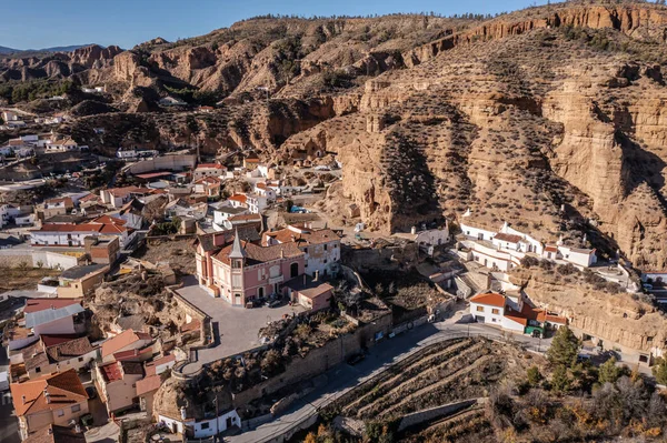 Vista Aérea Del Pueblo Marchal Con Las Tradicionales Casas Rupestres — Foto de Stock