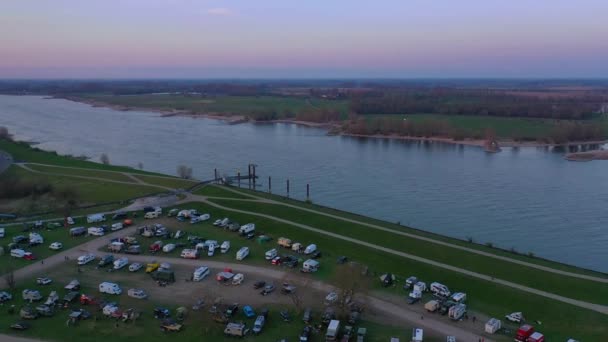 Kalkar Germany Air View Offroad Fair 4X4 Rhein Waal Sunset — стокове відео
