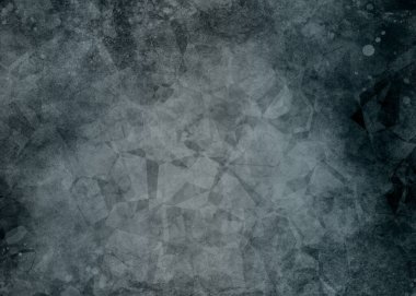 Eski koyu mavi çizik lekeli duvar boş merkezde ve daha karanlık sınırlarda gri polyester düşük şekiller ile, parşömen tasarımı sıkıntılı vintage lekeler ve sıçrama, monokrom antika tasarım