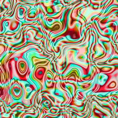 Yeşil kırmızı kıvrımlı psikedelik desen, acayip sıvı şekiller, renkli dalgalı renkler, erkek, kız, spor kıyafetleri, ambalaj kağıdı için boya hippi şablonu.