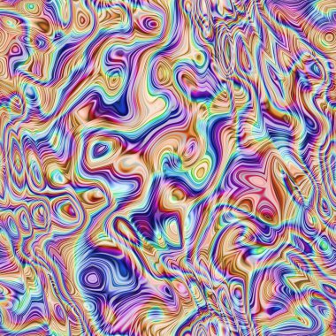 Menekşe mavisi pembe kıvrımlı psikedelik desen. Garip sıvı şekiller, renkli dalgalı renkler, erkek, kız, spor kıyafetleri, ambalaj kağıdı için boya hippi şablonu.