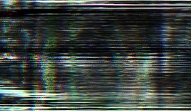 Dijital arıza ve çarpıtma etkisi. Gelecekçi siber punk TV gürültü medya hatası tasarımı. Retro fütürizm, web punk, çılgın DJ tekno estetik neon renk düzeni. Eski görsel ekran