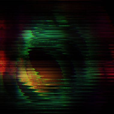 Neon yeşil turuncu arka planda birbirine karışmış dijital arıza ve çarpıtma efektiyle renkli grunge tuğla duvar. Sentetik dalga. Buhar dalgası siber punk tarzı. Geçmişe dönük fütürizm, web punk, çılgın DJ tekno