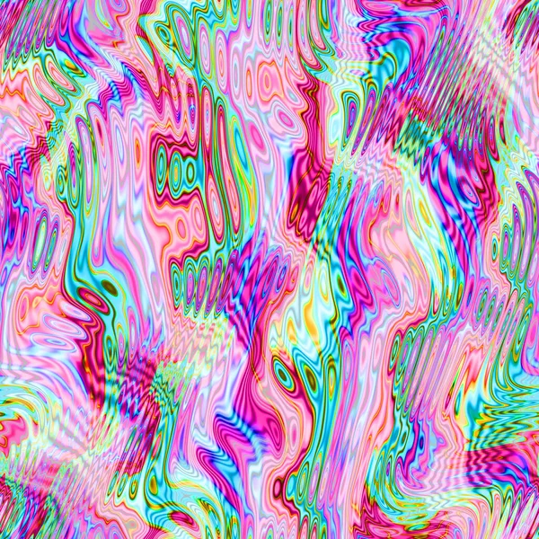 Psychedelic Colorful Seamless Geometric Pattern Curved Lines Funky Liquid Shapes — Stock Photo, Image