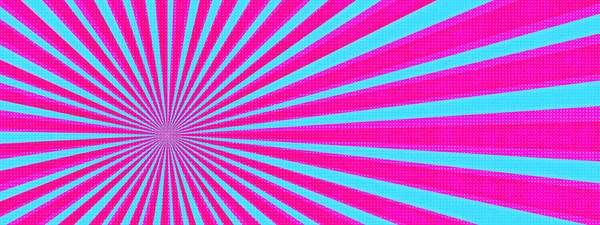 Pop art comic book or cartoon halftone strip cover in bright pink blue colors stripes retro design. Futuristic rays explosion, isolated retro super hero style radial in polka dots