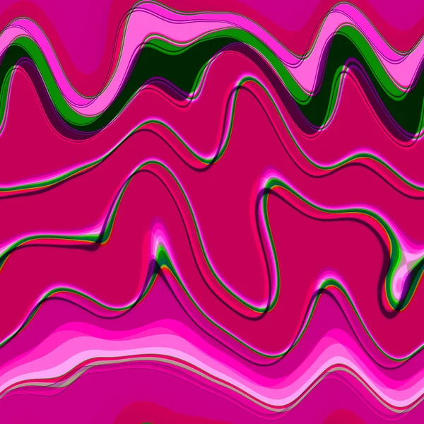 曲線的な緑の線と明るいピンクのシームレスな幾何学模様 ファンキーな液体の形 カラフルな波状鮮やかなシームレスなデザイン ヒッピー漫画のパターン包装紙 レトロファッションテキスタイルデザイン — ストック写真