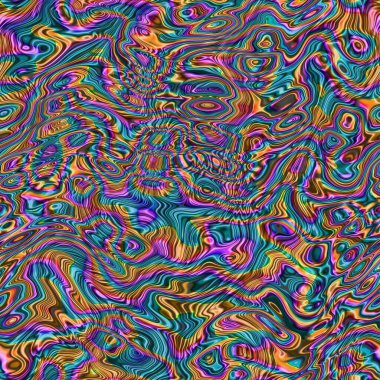 Kıvrımlı çizgileri olan psikedelik geometrik desen, komik sıvı şekiller, renkli dalgalı pembe turuncu mavi. Hippi şehir modeli, erkek, kız, spor giysileri, ambalaj kağıdı