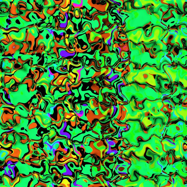曲線を持つ緑のピンクのバイオレットシームレスな幾何学的なパターン 面白い液体の形 カラフルな波状鮮やかなシームレスなデザイン ヒッピー漫画スーパーヒーローパターン 包装紙 レトロ8090年代のファッション — ストック写真