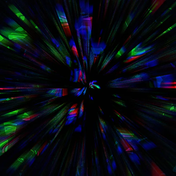 디지털 폭발로 선들이 반짝이고 위에서 빠르게 빛납니다 테크노 사이키델릭 스크린 — 스톡 사진
