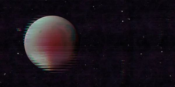 Glitch Cyberpunk Luna Rossa Pianeta Nell Universo Cosmo Illustrazione Effetto — Foto Stock