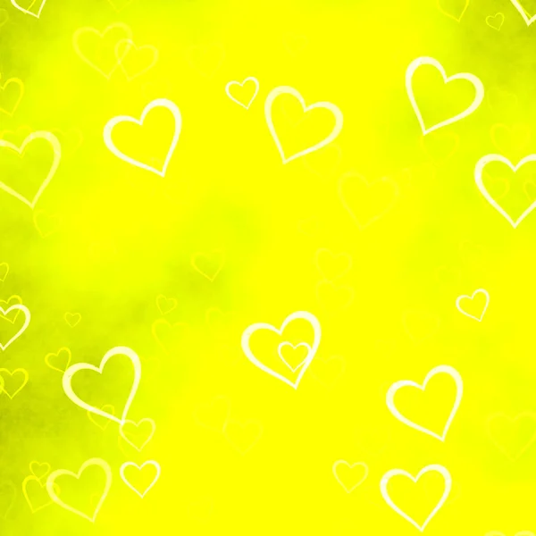 Lovely Lemon Yellow Background Many Falling Hearts Valentine Day Mother — Stock Photo, Image