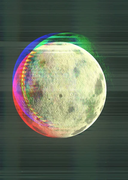 Glitch Cyberpunk Moon Planet Green Error Cosmos Universe Glitch Effect — Foto Stock