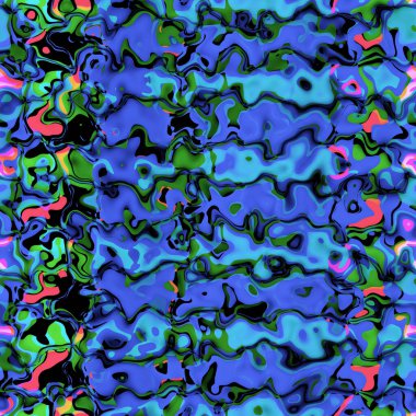 Blue wavy background with retro pink green and black shapes, futuristic seamless pattern. Vapor wave, synth wave, retro wave Generative surface in seamless girlish textile or material design