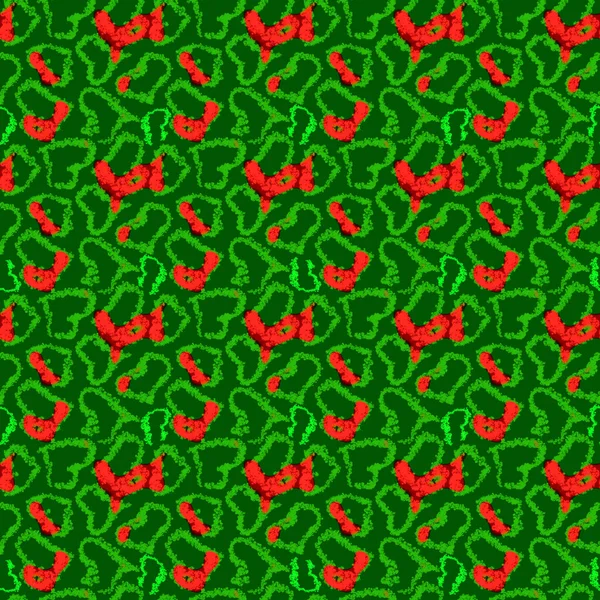 Lovely Bright Red Hand Drawn Hearts Green Background Pattern Background — Stock Photo, Image