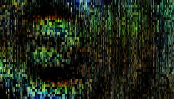 Digitale Glitch Vervorming Cirkel Groen Met Vierkante Geometrische Vormen Effect — Stockfoto