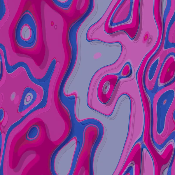 曲線を持つ明るいピンク紫色の青いシームレスな幾何学模様 面白い液体の形 カラフルな波状の鮮やかなパーティーのデザイン 男の子 女の子 包装紙のためのヒッピー都市パターン レトロ8090年代のファッション — ストック写真