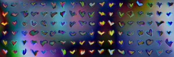 Abstrakte Futuristische Cyberpunk Glitch Verzerrte Herzen Auf Regenbogenhintergrund Liebe Leidenschaft — Stockfoto