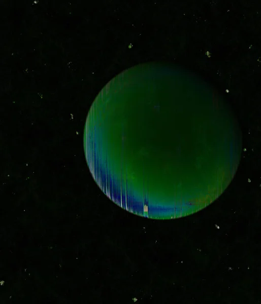 Glitch Cyberpunk Verde Luna Pianeta Nell Universo Cosmo Illustrazione Effetto — Foto Stock
