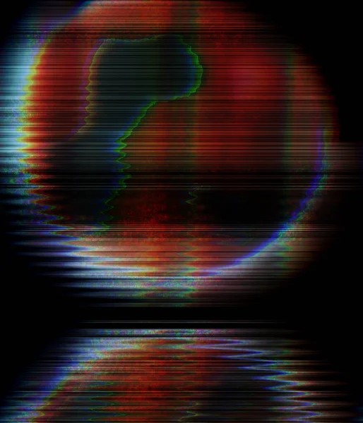 Digital Glitch Distortion Circle Red Abstract Planet Futuristic Cyberpunk Noise — Stock Photo, Image