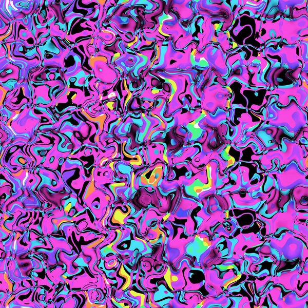 Psychedelisch Patroon Met Roze Violet Blauw Gele Gebogen Lijnen Funky — Stockfoto