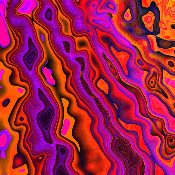 鮮やかなカラフルな明るい3Dイラストネオンオレンジ色のバイオレットピンクの形と波線 サイケデリックなディスコの形は 反射でDjパーティーポスターのための技術 — ストック写真
