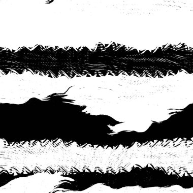 Soyut, siyah-beyaz, yarım tonlu, grunge işlemeli sanat eseri. Dalgalı çizgili dekoratif arka plan. Kaotik grafik