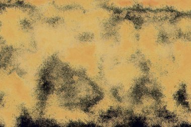 Eski sarı parşömen arka plan tasarımı, siyah lekeler, mürekkep sıçramaları ve tarihi eski püskü kağıt tasarımı, eski benekli, benekli, boş arkaplan.