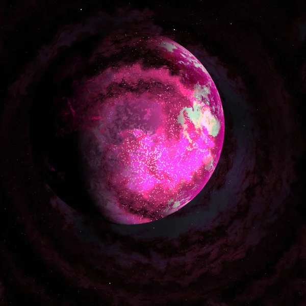 Abstrakter Pinkfarbener Planet Mit Leuchtend Rosa Teilen Dunklen Kosmos Universum — Stockfoto