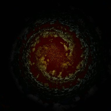 Koyu kahverengi, paslı, kahverengi eşmerkezli daire ya da kozmik kaos patlaması aydınlanmış parçacıklar lekeler ve siyah arka planda buruşuk doku kirli ve kırsal sıkıntı tasarımı