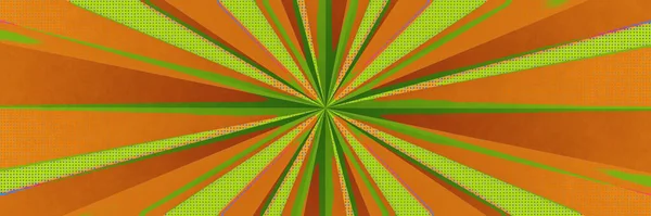 Pop art comic book or cartoon strip cover in neon green orange colors stripes polka dots retro design. Futuristic rays explosion, isolated retro super hero style radial