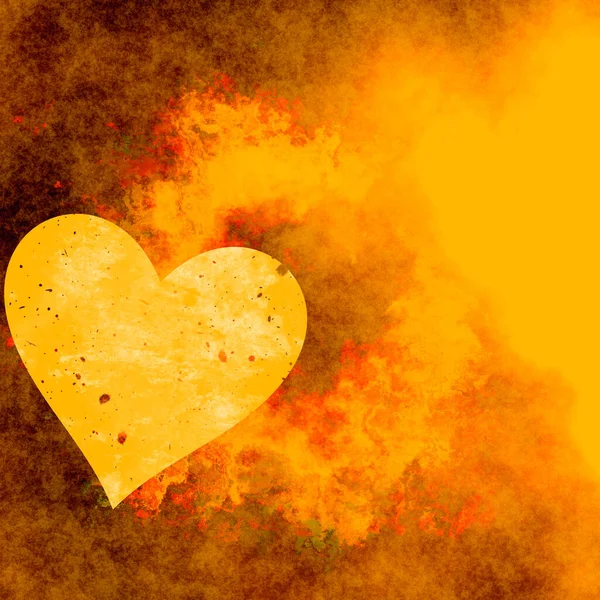 Großes Gelb Beschädigtes Herz Auf Heißorange Rotem Feierkonzept Hintergrund Valentinstag — Stockfoto