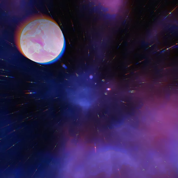 Glitch Cyberpunk Violett Grauen Planeten Kosmos Universum Windeffekt Illustration Der — Stockfoto