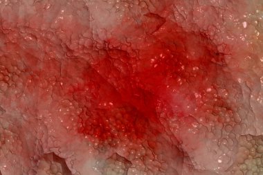 Soyut gri kanlı kırmızı desenli çimento ya da beton duvar, sıçrama ve çizik, grunge sıçramış taş. Korku içeriği ve Cadılar Bayramı festivali için karanlıkta kanlı metal duvar