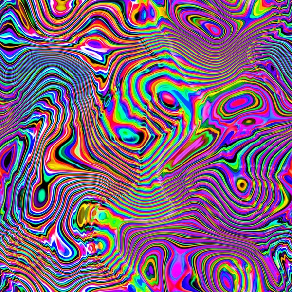 Psychodeliczny Powtarzalny Geometryczny Wzór Zakrzywionymi Liniami Funky Kształty Cieczy Kolorowe — Zdjęcie stockowe