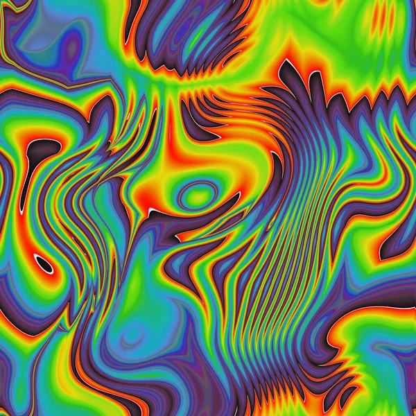 Psychedelický Rastafariánský Geometrický Obrazec Křivými Liniemi Funky Tekutými Tvary Pestrobarevným — Stock fotografie