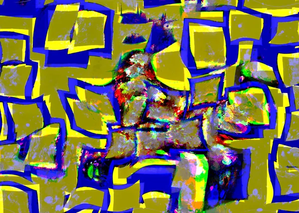 Abstract Yellow Distortion Square Cubes Mosaic Colorful Lines Splashes Rich — Stok fotoğraf