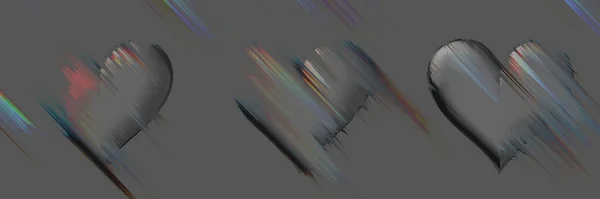 Lovely Grey Three Hearts Glitch Colorful Wind Effect Love Passion — Stockfoto