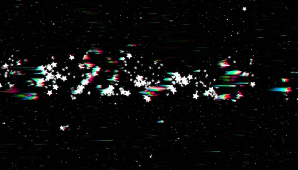 Digital glitch and distortion cosmos stars error effect. Futuristic cyberpunk acid fantastic neon fluid and speed beams. Retro futurism, web punk, rave DJ techno aesthetic neon colors layout