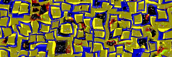 Abstract Yellow Blue Square Cubes Mosaic Red Lines Design White — Stok fotoğraf