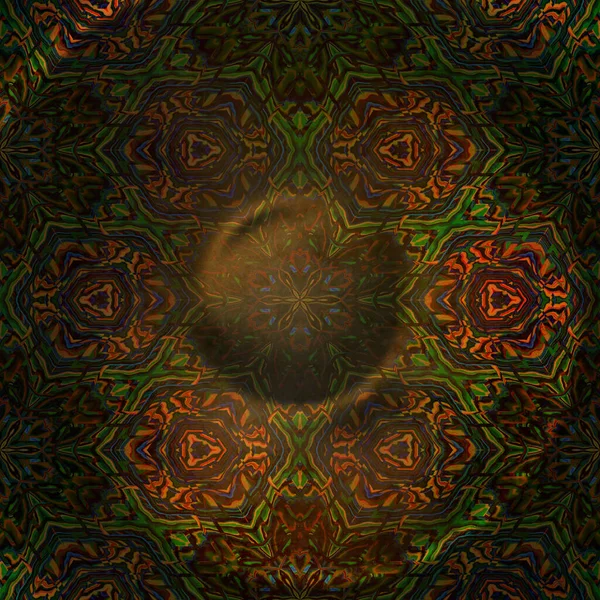 Elegant Dark Green Orange Old Geometric Mosaic Vignette Abstract Kaleidoscope — Stockfoto