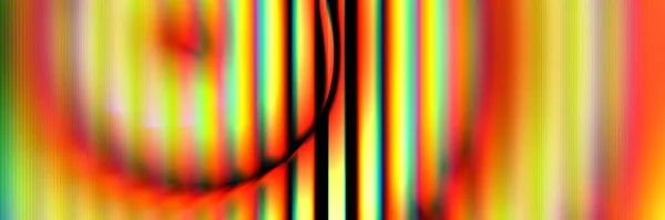 Vivid warm yellow orange red illustration in striped shapes, psychedelic disco shapes tech. Synth wave. Vapor wave cyberpunk style. Retro autumn movement colors in reflection disco shape