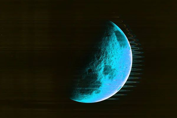 Disturbi Apocalittici Rumorosi Luna Pianeta Vibrante Blu Nell Universo Oscuro — Foto Stock