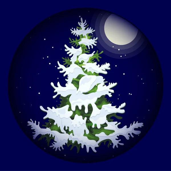 Nuit Noël Avec Sapin Noël Dans Neige Illustration Vectorielle — Image vectorielle